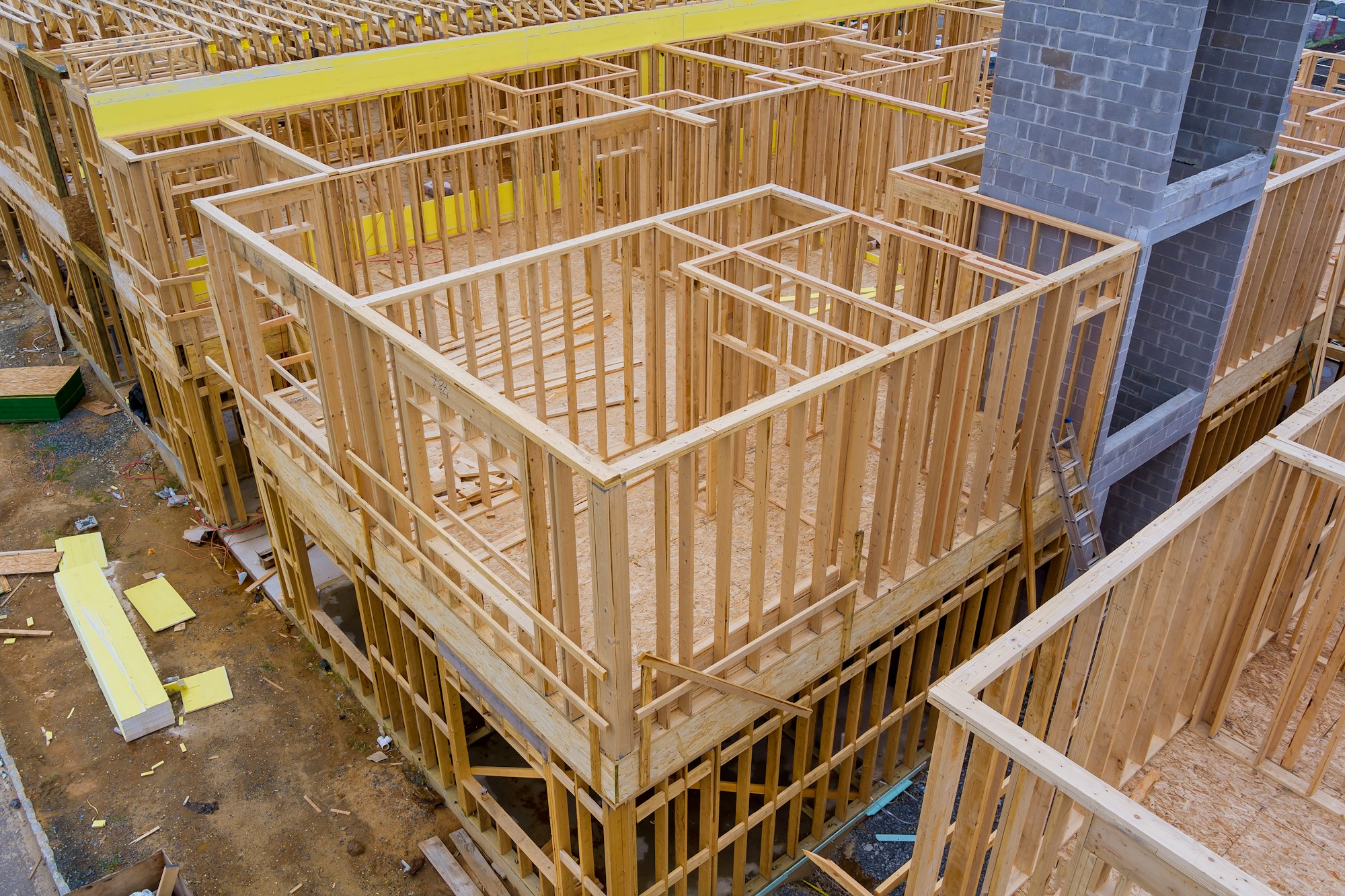 Wooden joists for laying the second floor of a newly apartment wooden building